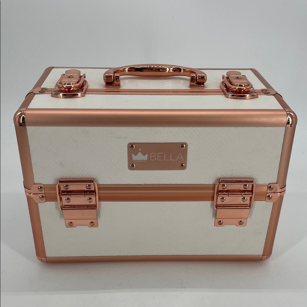 Bella Lash Beauty Box Professional Travel Organizer Lock And Key White/Rose Gold